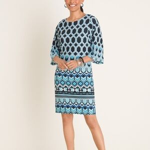 Chico's Cool-Toned Printed Kimono Dress Aqua Blue